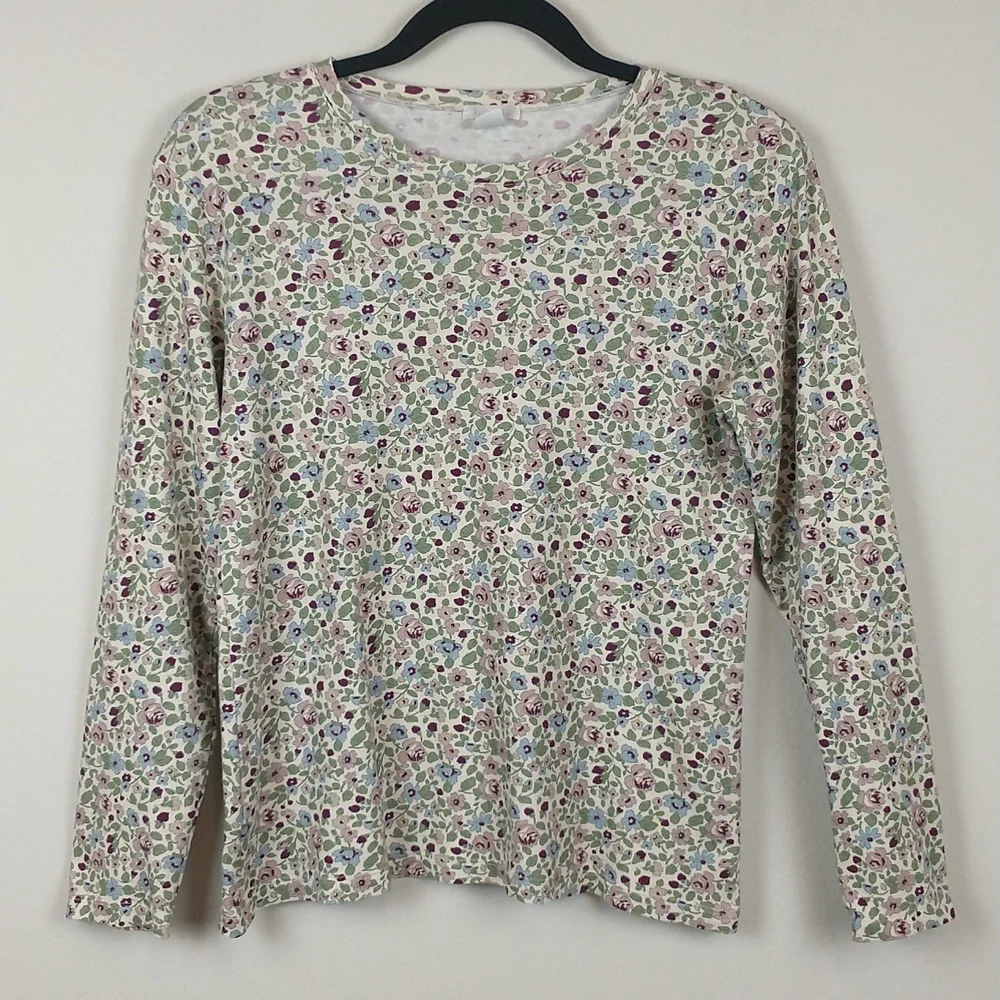 Lake Pima Crew Pajama Top Womens Small Floral Long Sleeve Lounge Shirt
